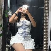 Bxoxo Hip Hop Punk Women's Tube Top Dress Gothic Y2K Harajuku High Street Rock Chic Pattern Print Summer Fashion Sexy Dress emo girls